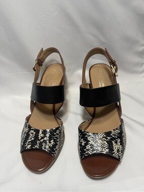 Naturalizer Black & Brown Snake-Print Slingback Heels